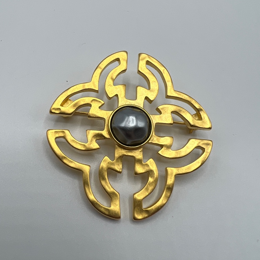 Gold & Blue Pearl Brooch
